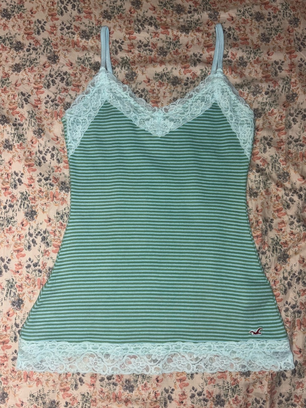 Hollister Striped Mint Lace-Trim Cami Top